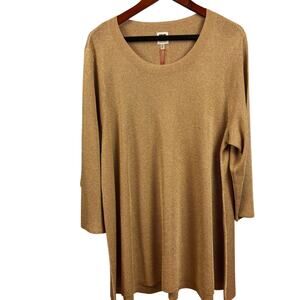 New NWT Anne Klein Plus 3X Gold Shimmer Tunic Top Metallic Knit Holiday Scoop Ne